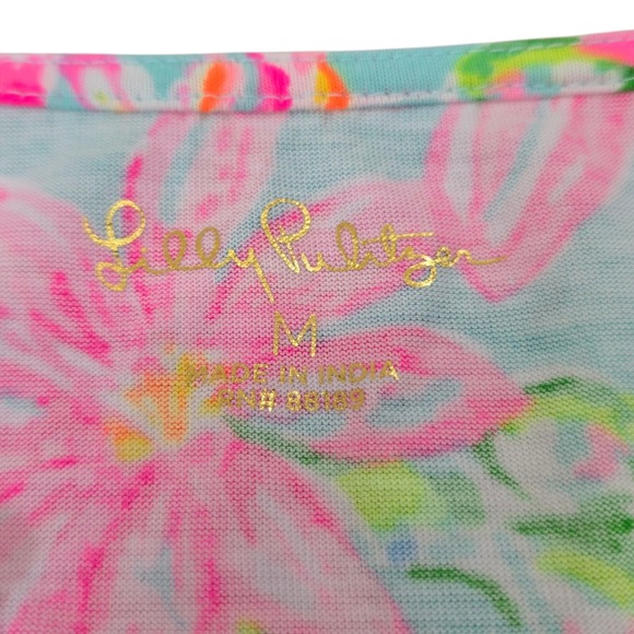 Lilly Pulitzer Floral Jodee Top Short Sleeve V Neck Peplum Blue Pink M - Picture 6 of 9